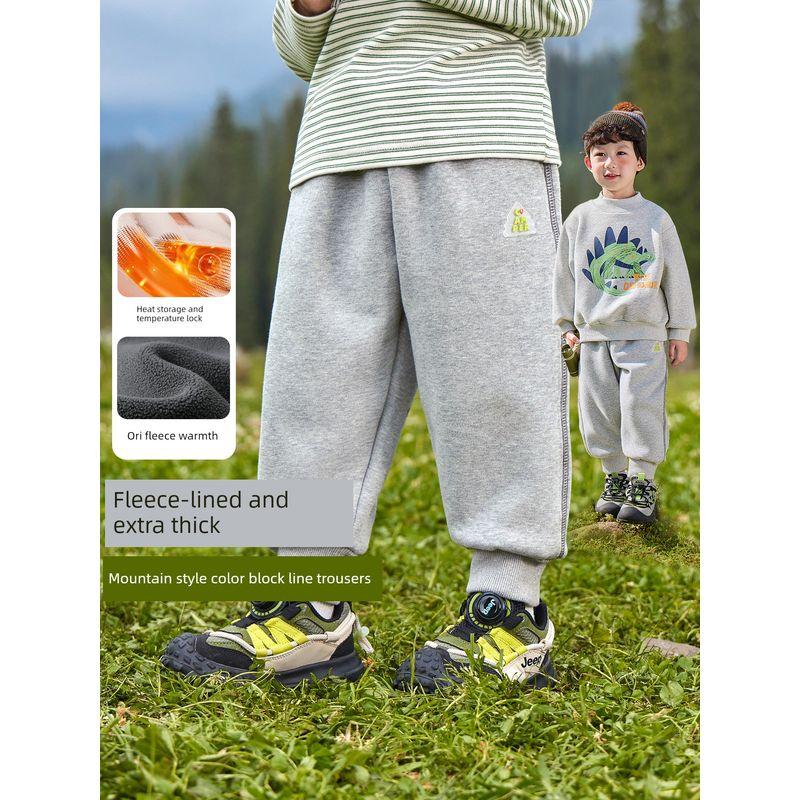 Boys' Fleece-Lined Sweatpants, Winter 2025 New Thickened Polar Fleece Joggers, Children's Autumn and Winter Clothing