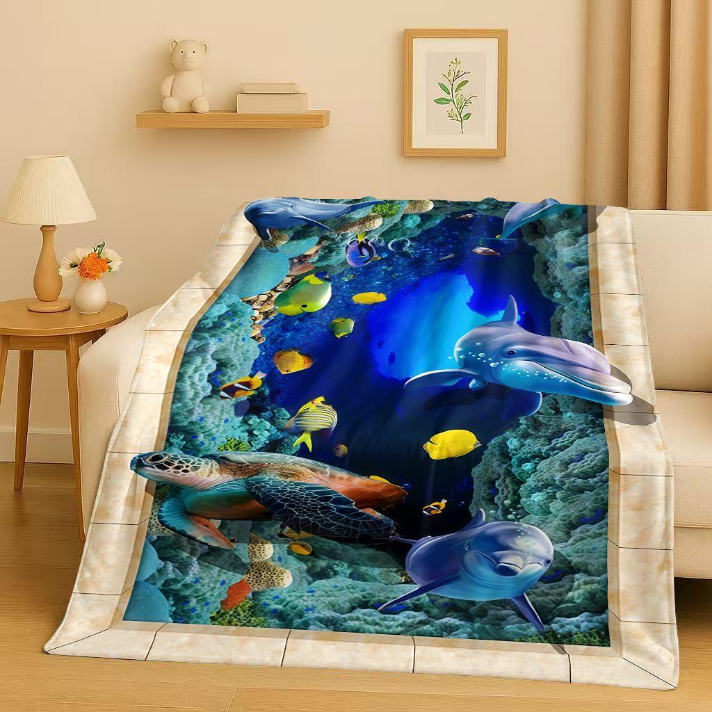 3D Illusion Underwater World Breaking Wall Art Flannel Blanket,Ultra Soft Warm Plush Throw for Home Bedroom Bed Sofa Cover Gift
