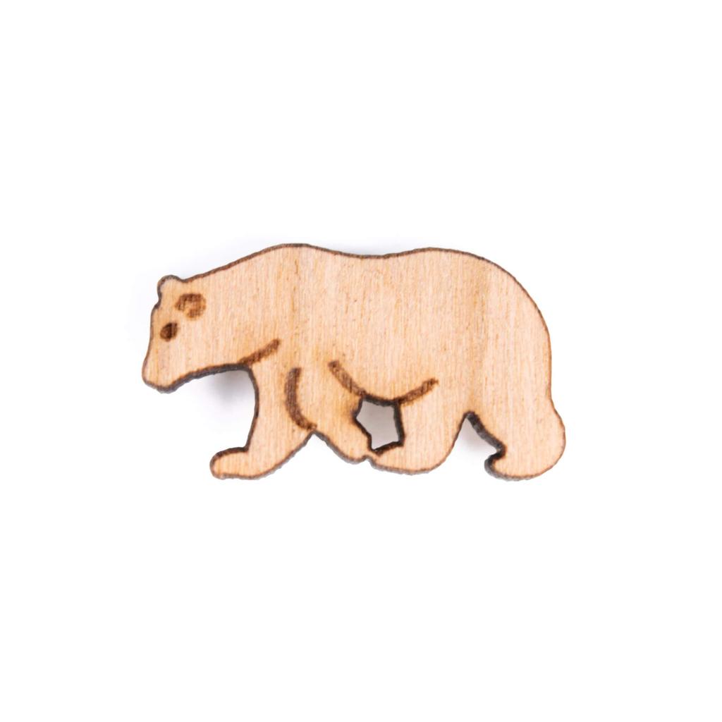 YUTTALIA Wooden Bear Pin Badge, Laser Engraved, Pin Accessory, Handmade Wood Badge, Wooden Badge