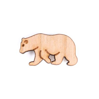 YUTTALIA Wooden Bear Pin Badge, Laser Engraved, Pin Accessory, Handmade Wood Badge, Wooden Badge