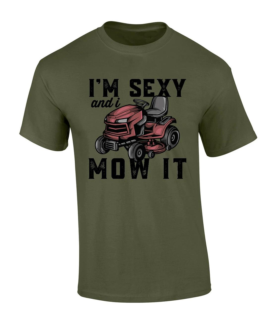 Trenz Shirt Company I m Sexy And I Mow It Graphic Mens T-Shirt - Red Lawn Mower S