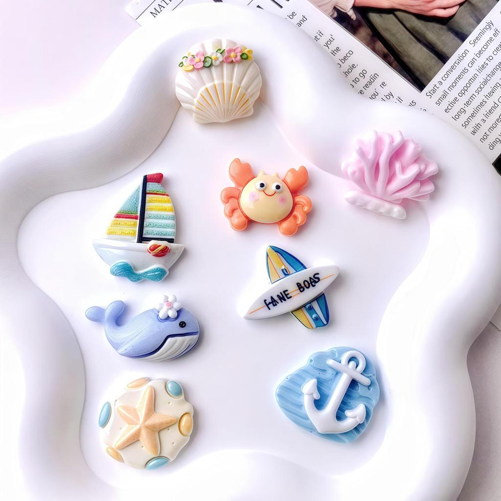 8-Piece Ocean Cartoon Resin DIY Set: Cream Glue, Handmade Jewelry, Hair Clips, Phone Cases, Shoe Buckles