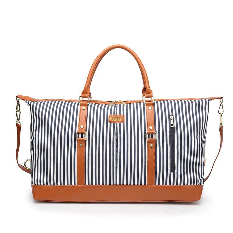 Fitness Bag, Canvas Striped Hand-held Travel Bag, Luggage Bag
