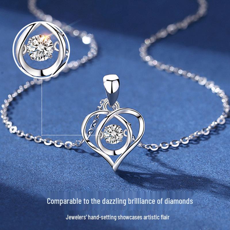 999 Sterling Silver Heart Pendant Necklace - Women's Luxury Clavicle Chain, Perfect for Christmas & Valentine's Day Gifts