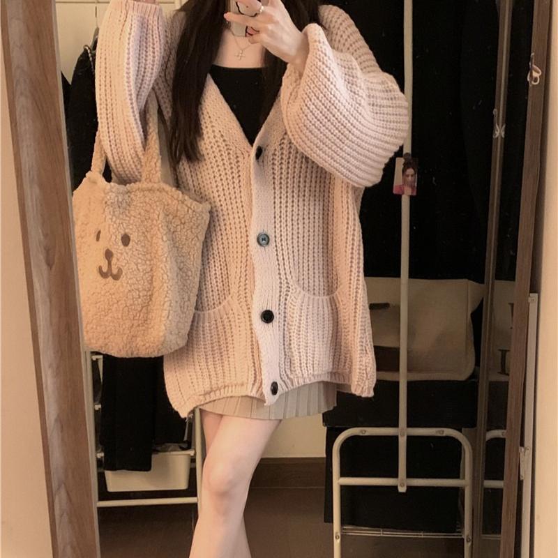 Retro Patchwork Lose Strickjacke Pullover Frauen Herbst und Winter Langarm Solide Strickwaren Strickjacken Weibliche Elegante Warme Knöpfe Pullover 24784