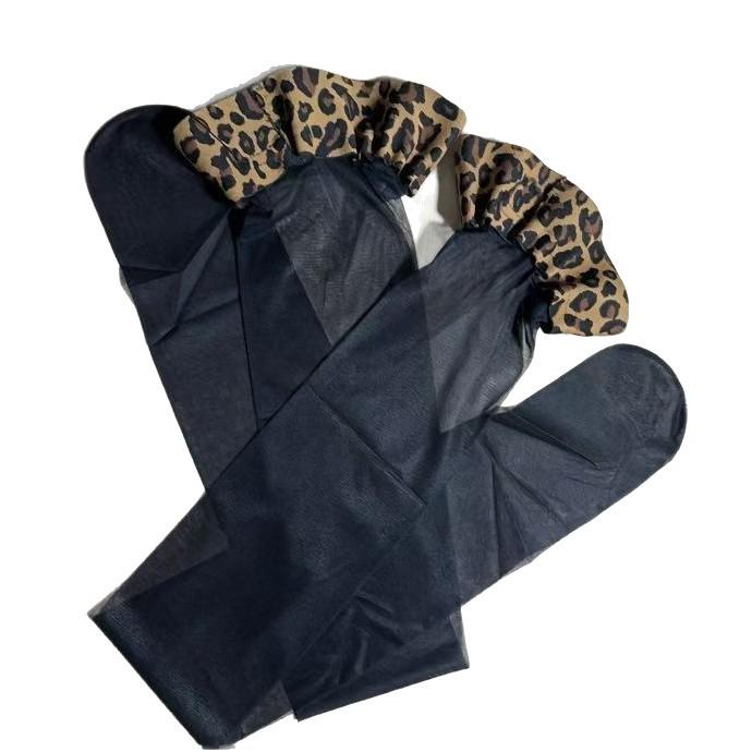 Medias de Seda Transparentes hasta la Rodilla Antideslizantes con Parches Estampado de Leopardo para Mujer - Medias Altas Negras de Verano Ultradelgadas