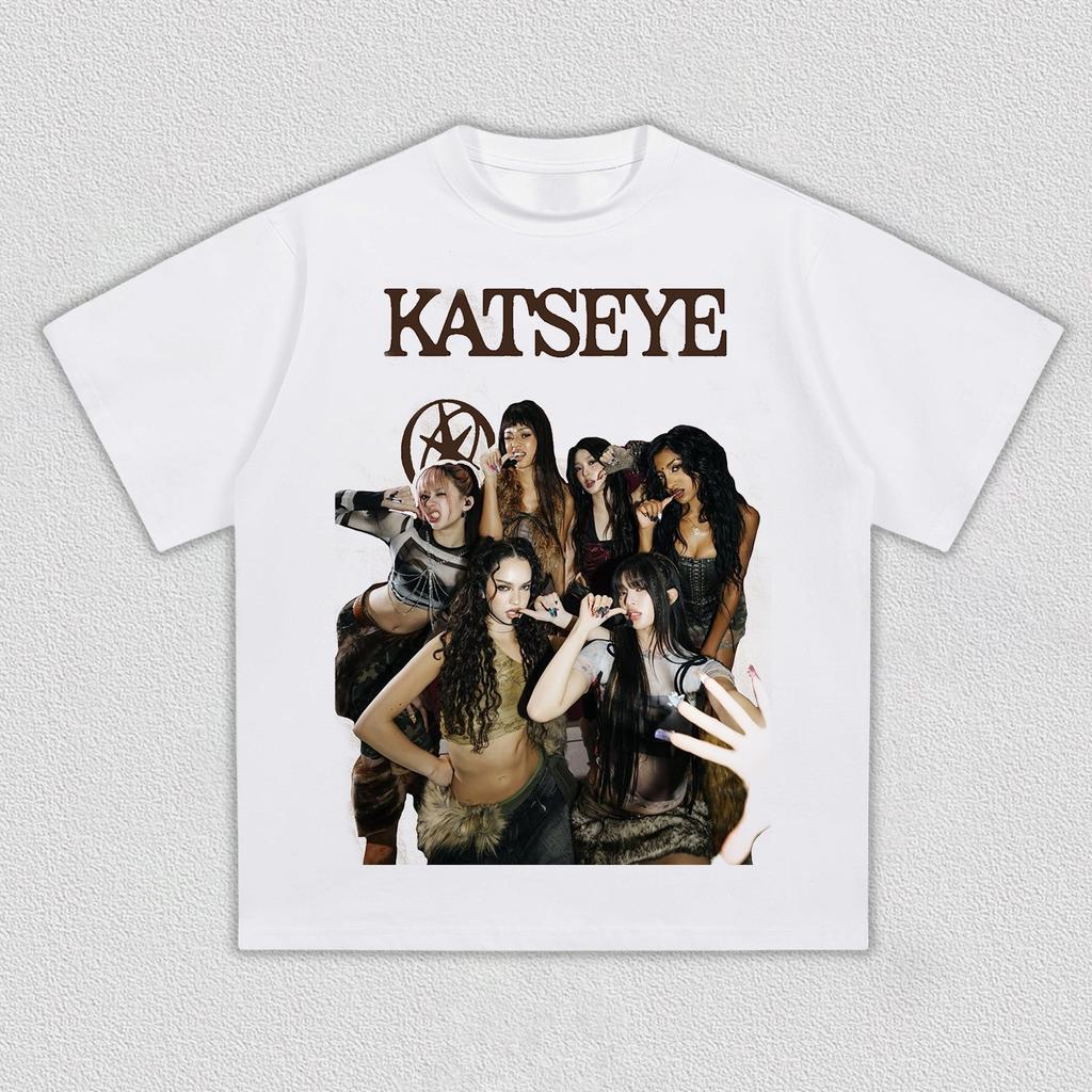 THE KATSEYE Tshirt K Popular Group Top Summer Mens Womens Hiphop Printed Tshirt Casual Harajuku Casual Street Wear Y2K