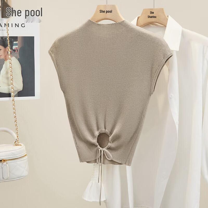 Women s Hollow-Out Drawstring Knit Short Top XL