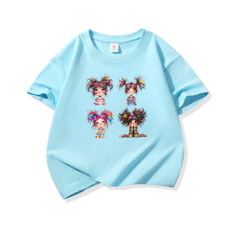 Rainbow Hair Girl Set Graphic Tee Kids 100 Cotton Crew Neck T Shirt Short Sleeve Breathable Tops For Boys Girls Children