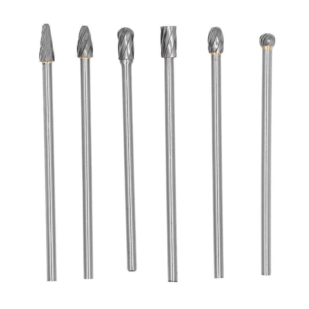 6pcs Carbide Burrs Set Lengthen Tungsten Steel Solid Rotate Cylinder Head Porting Kit for
