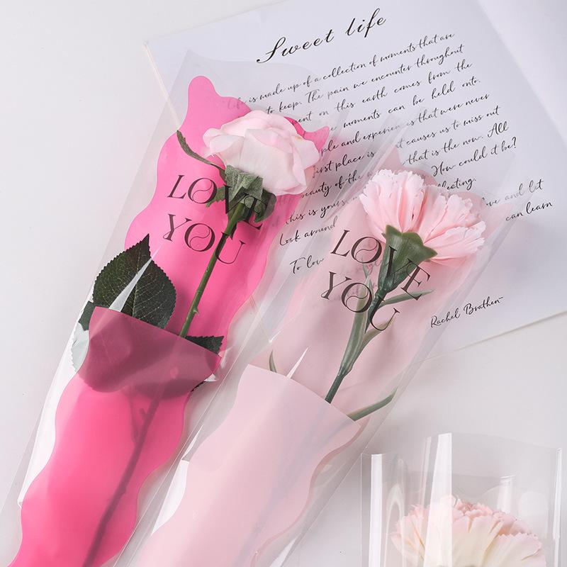 50 Pezzi Busta per Confezionamento Bouquet Singolo di Rose, Busta in Cellophane Busta Avvolgente San Valentino Festa della Mamma Borse Regalo per Fiori Singoli