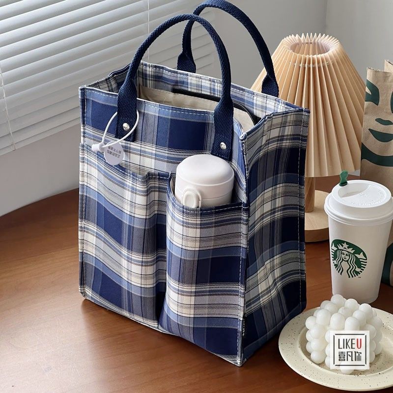 

Оригинальный дизайн Японский стиль Утолщенная клетчатая сумка для бэнто Navy blue(Polyester mesh)
