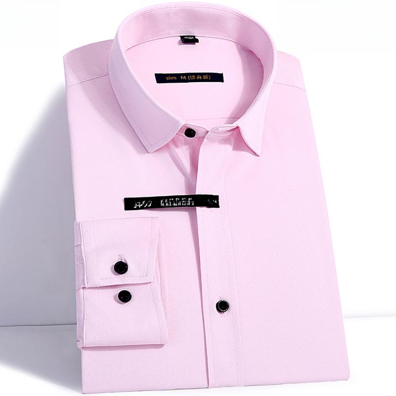 Мужская приталенная белая рубашка с длинным рукавом S розовый