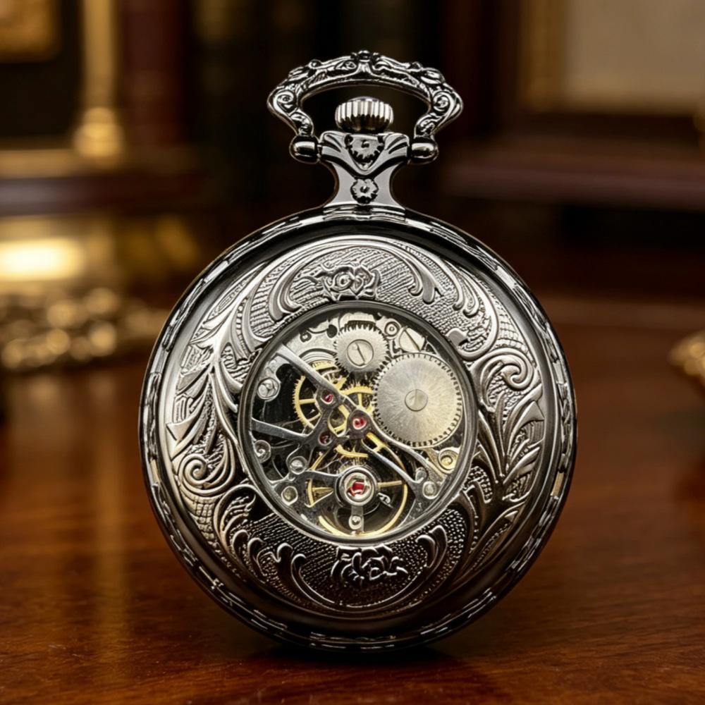 European-Style Carved Hollow Mechanical Pocket Watch, Classic Roman Scale Manual Mechanical Pocket Watch, Student And Elderly Gift Watch