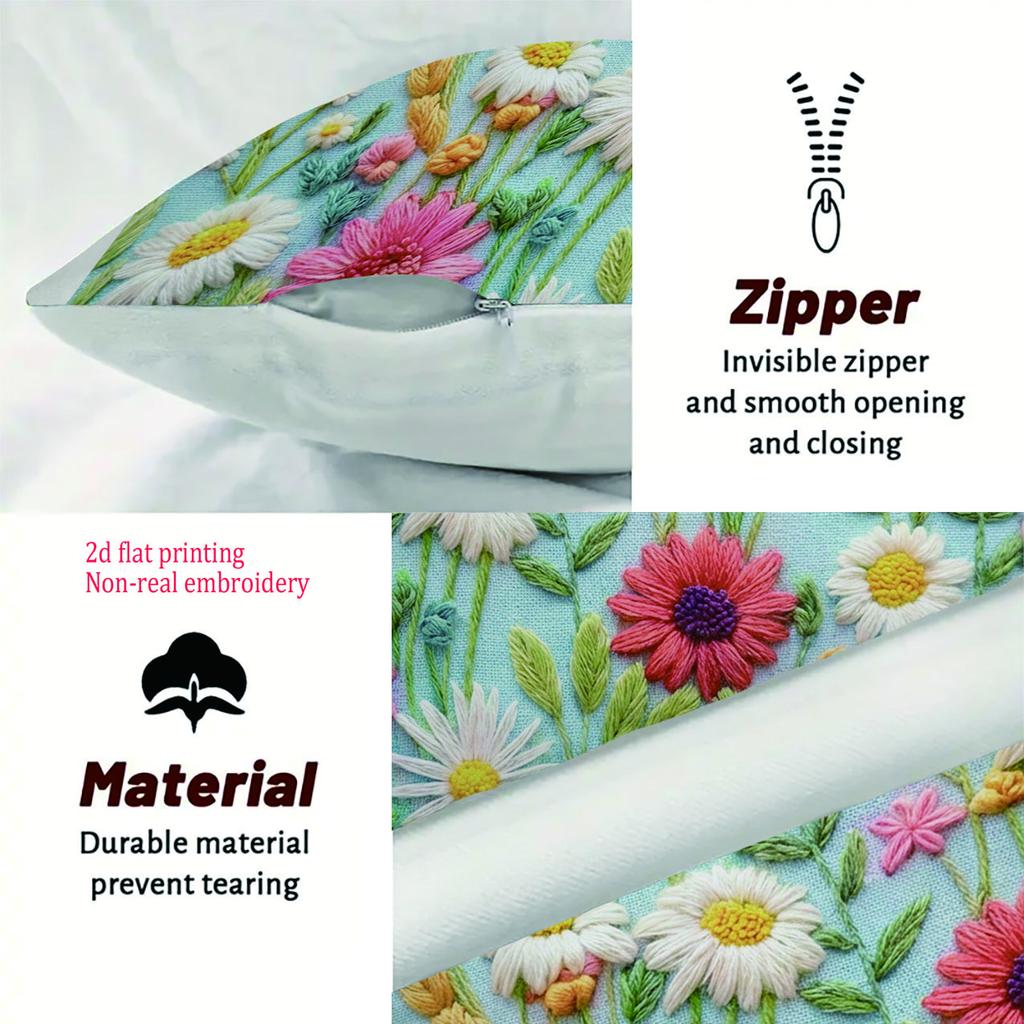 1/4pcs Spring Wildflower Throw Pillow Covers 2D Flat Printed Floral Cushion Cases For Sofa Bedroom Living Room Decor