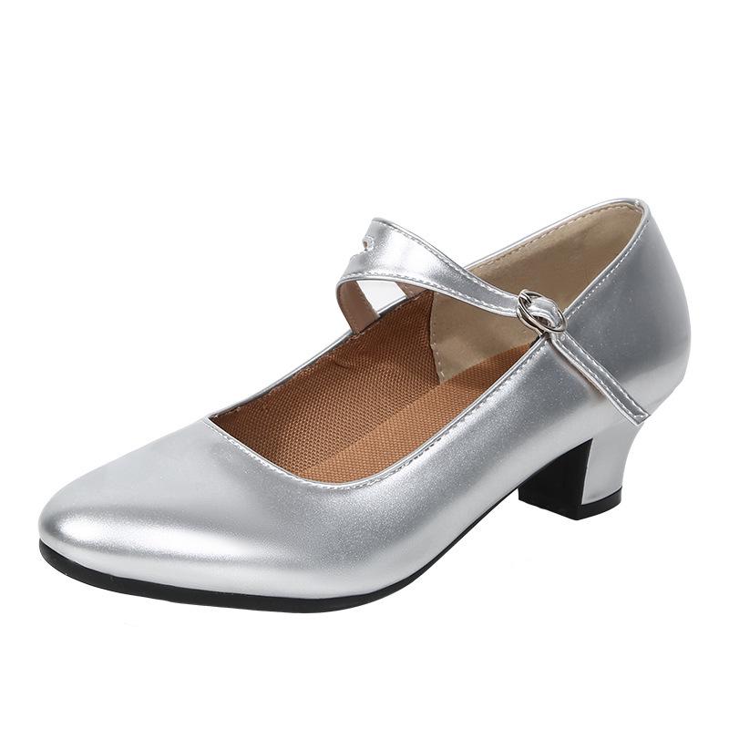 

Женские танцевальные туфли серебристого цвета на среднем каблуке, с дышащей и мягкой подошвой, для выступлений и танцев в стиле кадриль 41 серебряный