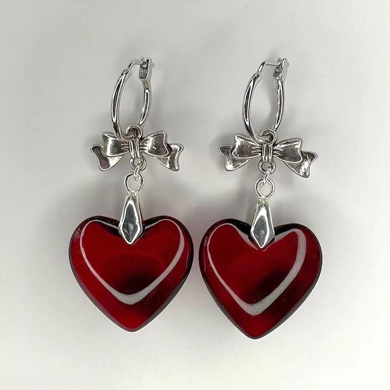 Retro Dark Bow Love Earrings Female Punk Bow Earrings Fashion Women's Earrings Zircon Party Zircon Gifts