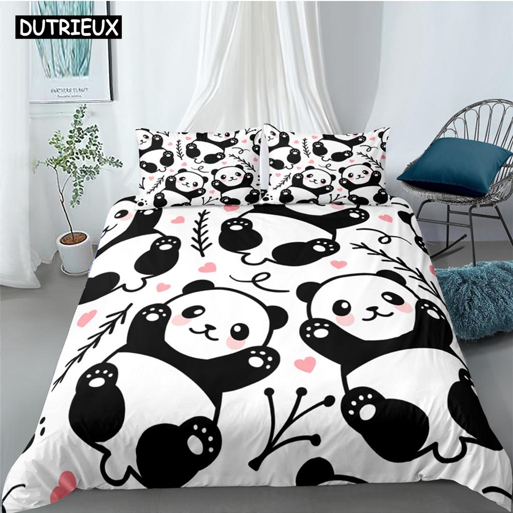 Cartoon Cute Panda Polyester Bedding Sets Child Kids Covers Boys Bed Linen Set For Teens King Size Bedding Set