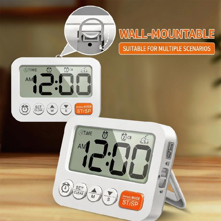 Digital Alarm Clock with 99:59 Down Count, Two Alarm Functions, Foldout Stand and Wall Hanging for Kitchen Office Use Daily Indoors