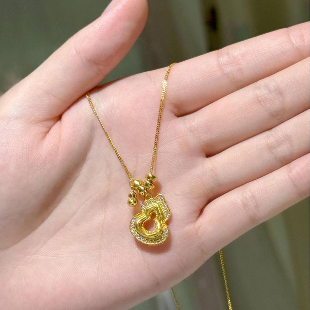 Exquisite S925 Sterling Silver Zircon Gourd Necklace for Women - Luxury Brushed Clavicle Chain