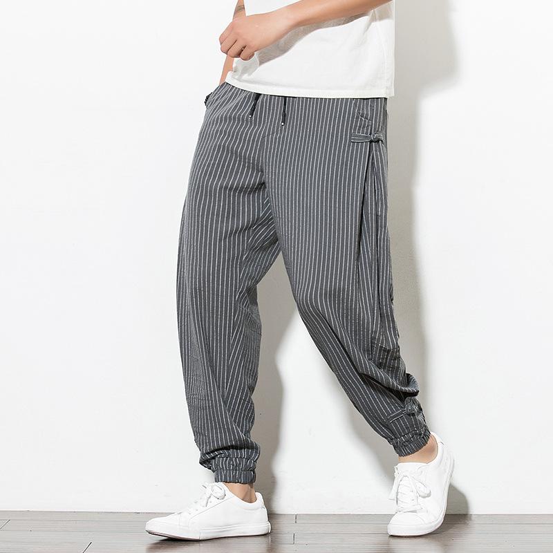 Men's 2022 Chinese Style Summer Breathable Cotton Linen Frog Button Plus Size Harem Lantern Pants