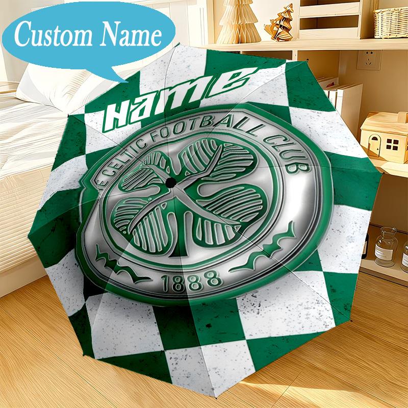 Custom Name Umbrella Celtic Football Crest Umbrella 8-Frame for Travel, Camping, Casual Lightweight Portable, Essential for Family Gifts
