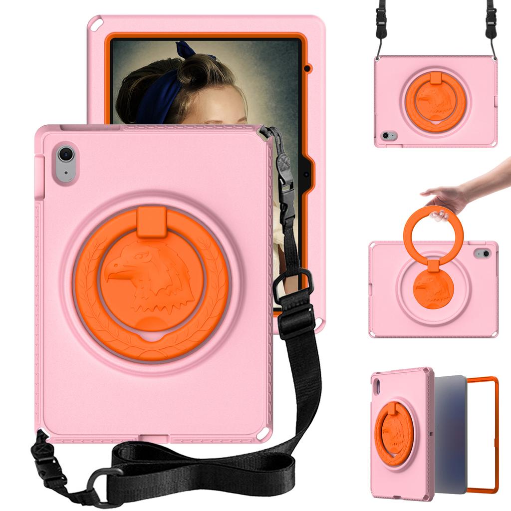 For iPad (2025)/10.9 (2022)/Air 11 (2025)/(2024) Case Eagle Pattern Rotating Kickstand Tablet Cover with Shoulder Strap