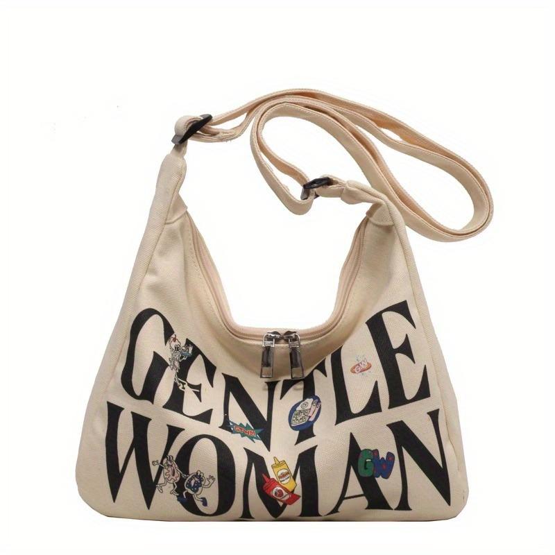 

Cartoon Printed Canvas Crossbody Bags with Letters, Simple and Versatile Large Capacity Shoulder Bag, Suitable for Commuting бежевый