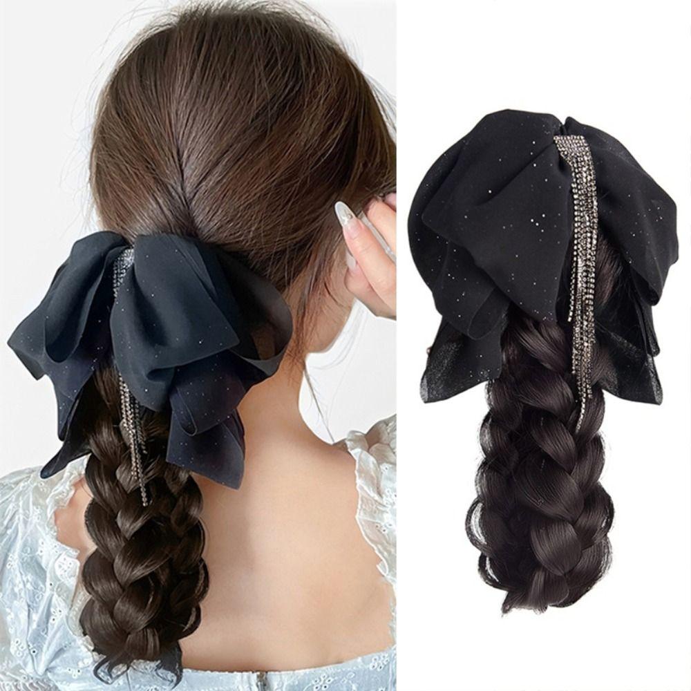 

Темперамент кисточка бант коготь клип хвост черный бант парик скрученные косы ежедневно