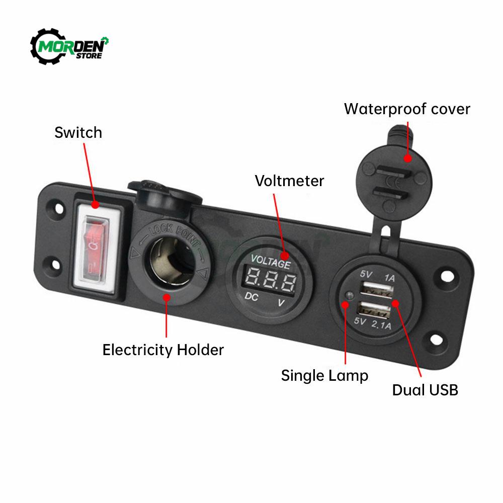DC11V-11V Dual USB Charger Socket Power LED Voltmeter Cigarette Lighter Socket ON Off Button Switch for Car Tool Accessories