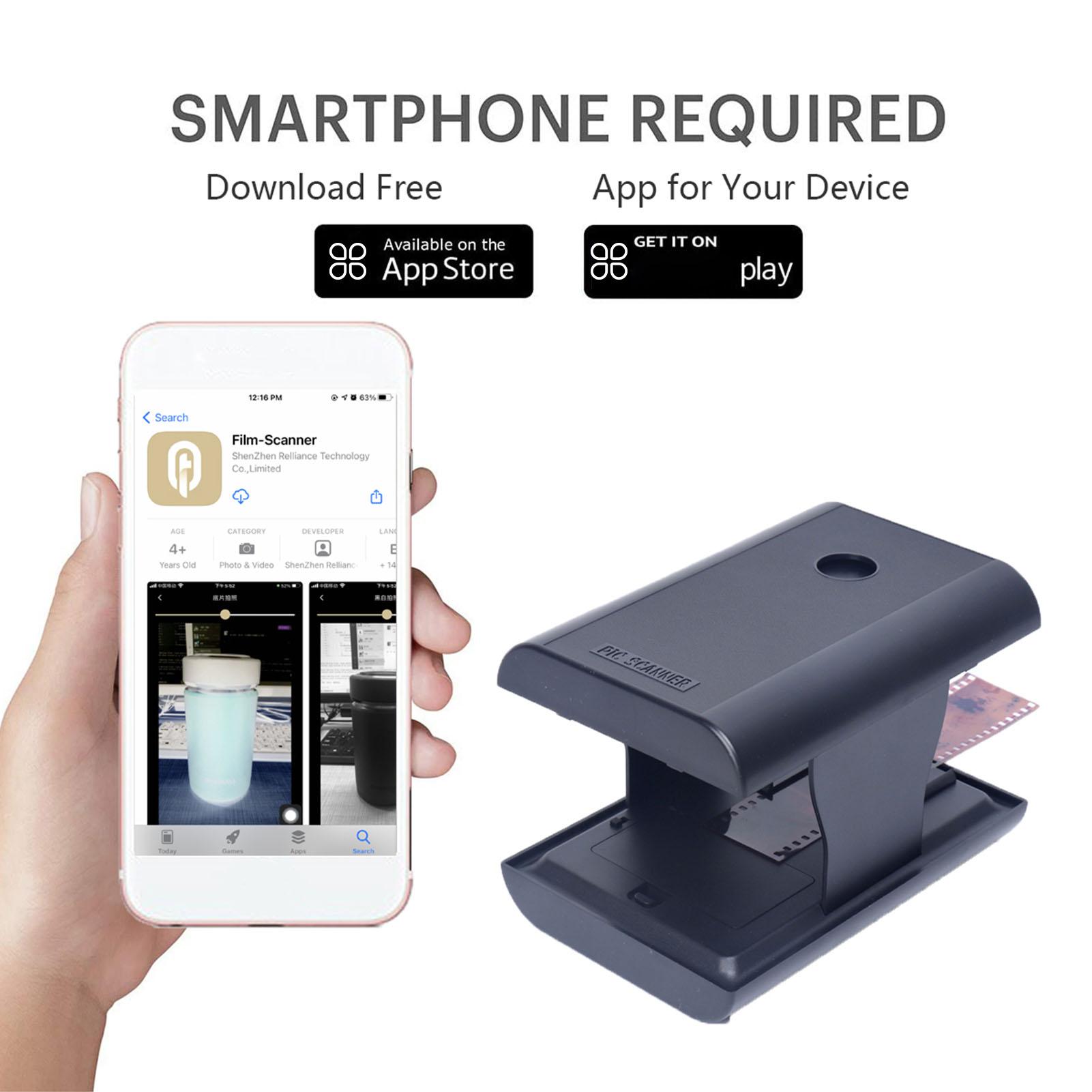 

Мобильный сканер для пленки и слайдов для 35 мм 135 мм негативов и слайдов со светодиодной подсветкой Бесплатное приложение Складной оригинальный сканер чёрный