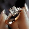 Luxury CopperColor White Square Cubic Zirconia Wedding Band Ring for Women Trendy Engagement Eternity Jewelry Female Accessory