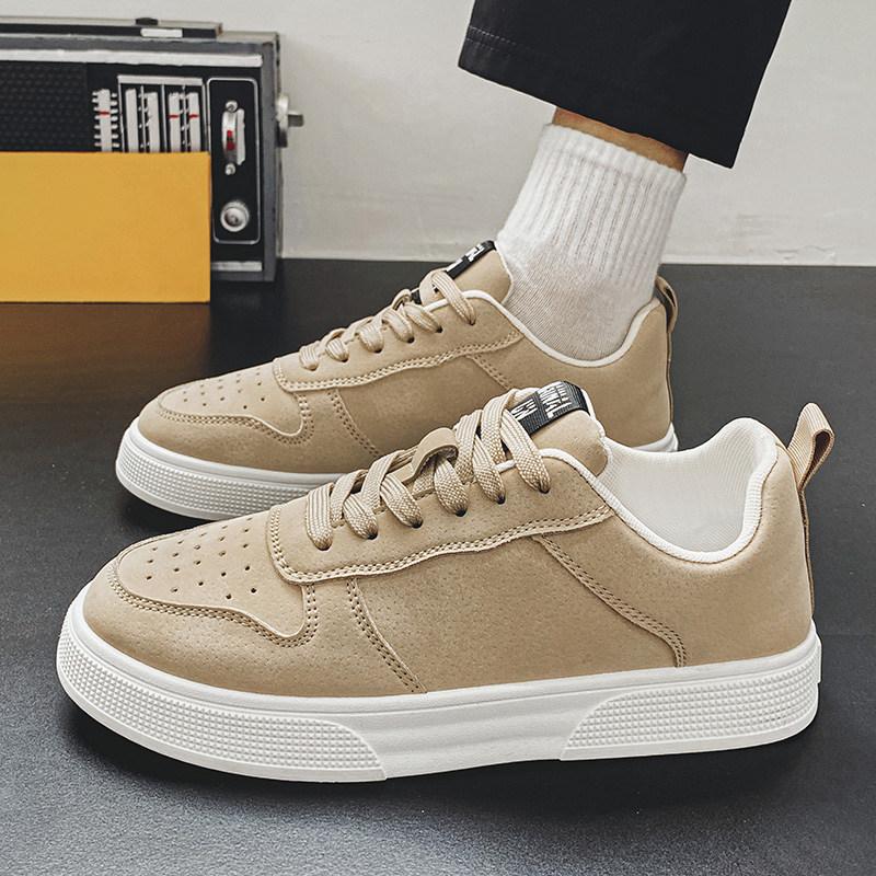 Cheap Beige Men's Leisure Shoes Large Size 48 Low Top Board Shoes for Men Breathable Lace-up Vulcanize Shoes Men Casual Sneaker