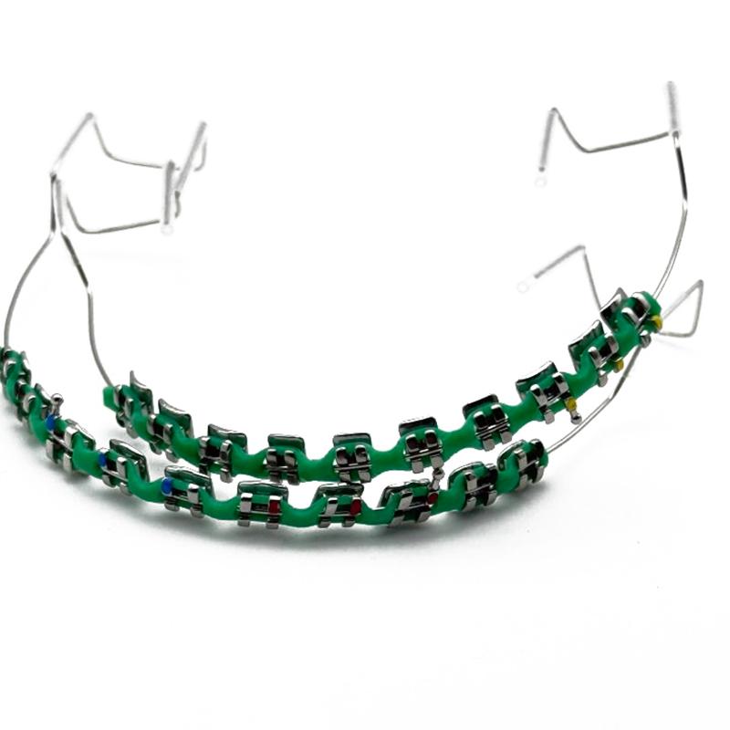 

1 пара цветных брекетов стоматологические накладные брекеты с крючком временное украшение зубов с металлическими дугами лигатура для брекетов темно-зеленого