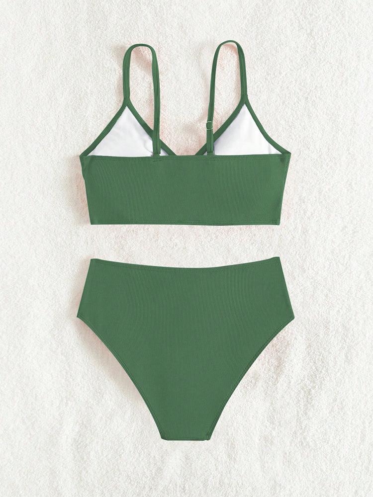 2024 European & American Girls' Solid Color Two-Piece Bikini Swimsuit