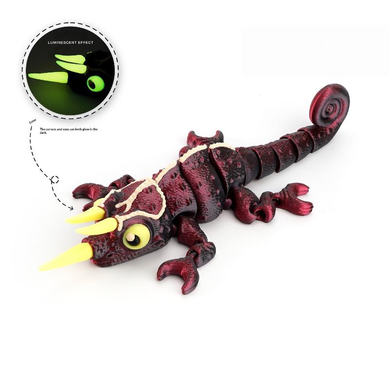 Glow In The Dark 3D Printed Chameleon Fully Articulated Fidget Animal Figurine Flexible Desk Ornament Room Decoration Gifts