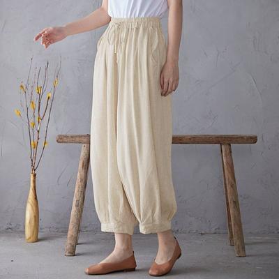 Άνοιξη και καλοκαίρι Βαμβακερά και λινά Retro Art Loose Large Size κωνικό παντελόνι Ελαστική μέση casual παντελόνι Ladies Bloomers