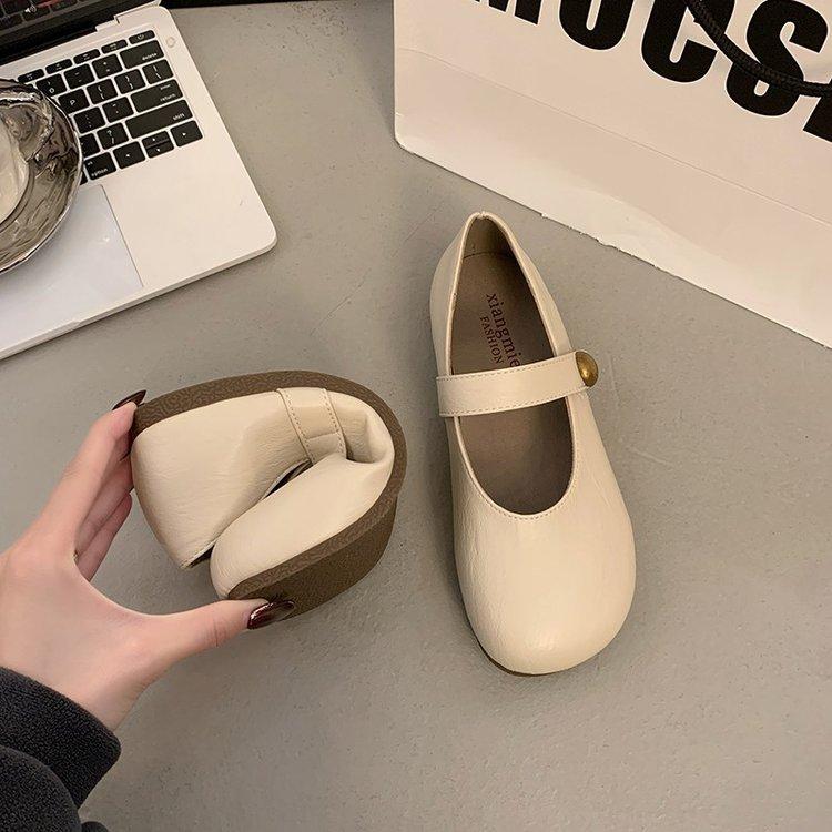 Fairy wind Mary Jane Velcro single shoes 2025 spring new Korean version soft-soled square head shallow mouth flat-soled Doudou shoes