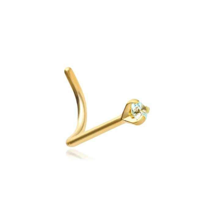 Premium Zirconia Titanium Nose Ring Gold With Light Blue Cubic Zirconia - Tn-018 1.0/6.5/2