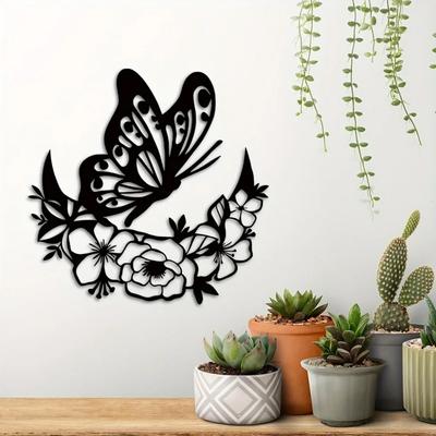 Vynikající kovová květinová dekorace Měsíc - Boho styl fází Měsíce s květinou a motýlem pro domácí zeď