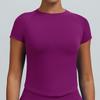 High-Stretch Seamless Nylon Yoga T-Shirt: Moisture-Wicking, Tight-Fit, Hip-Length Short Sleeve