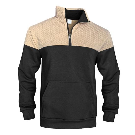 Yousheng Herr Kvartsdragkedja Sweatshirt Färgblock Casual Pullover Mock Neck Sweatshirt med Känguruficka för Höst Vinter Sport Fest Gata