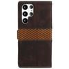 Phone Case for Samsung Galaxy S24 Ultra Grid Splicing Stand PU Leather Wallet Phone Cover with Strap