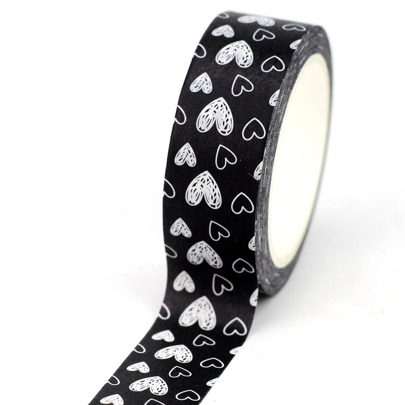 2025 NEW 1PC 10M Decor Cute Black and White Hearts Basics Washi Tape Set for Journaling Adhesive Masking Tape Stationery