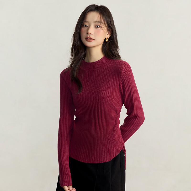 Women s Drawstring Waist Semi-High Collar Knit Sweater L