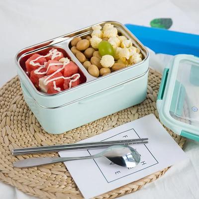 Tragbarer Edelstahl Doppelwandiger Lebensmittelbehälter für Kinder Cartoon Lunchbox für Kinder Picknick Schule Bento Box