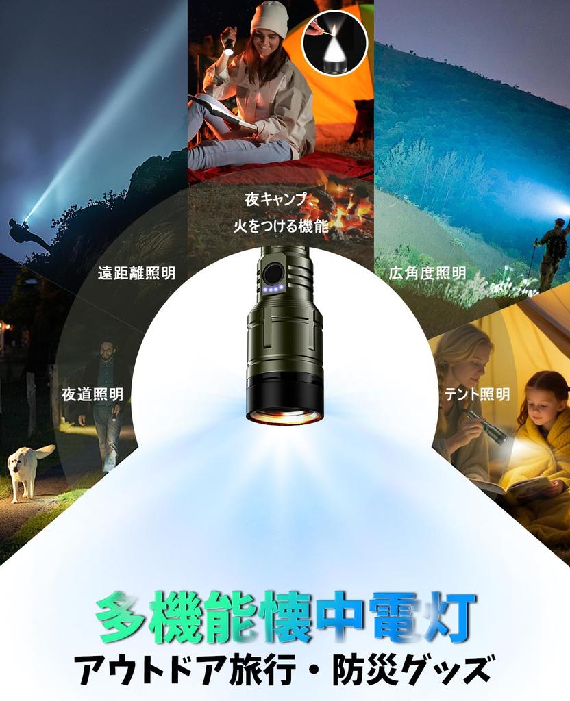 JUNHOTAI Powerful LED Flashlight with Fresnel Lens and Fire Starter 216mm X 50mm Rechargeable 5000mAh 26650 Lumens Adjustable Focal 5 Dimming 500M