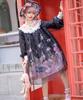 Milky Time Gothic Lolita Dress, Long Sleeve, Black Chiffon, Sheep Print, Cosplay Costume, Women's, Medium