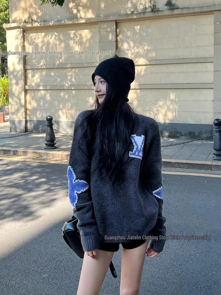 Correct Version LV Plaid Knit Sweater: Unisex Fashionable Loose Pullover