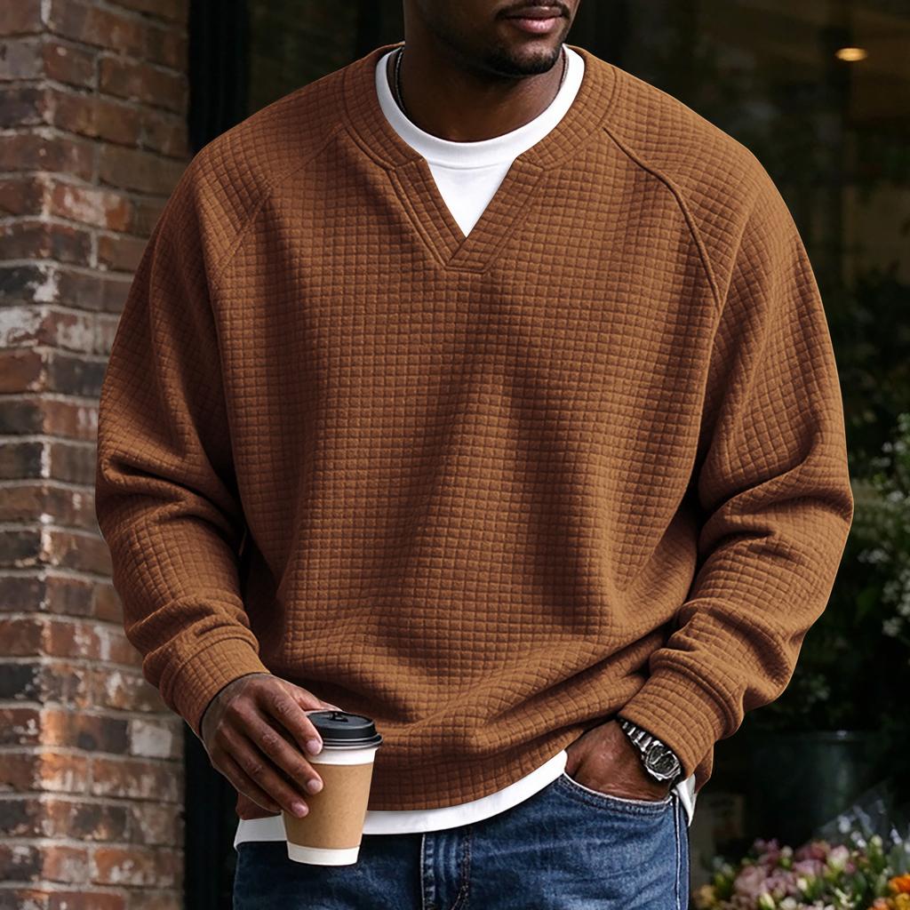 T-shirt en maille à col en V à manches longues pour homme - Haut décontracté et athlétique pour un usage quotidien